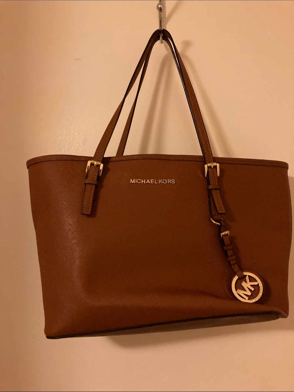 Michael Kors Chestnut Saffiano Leather Tote with MK Charm